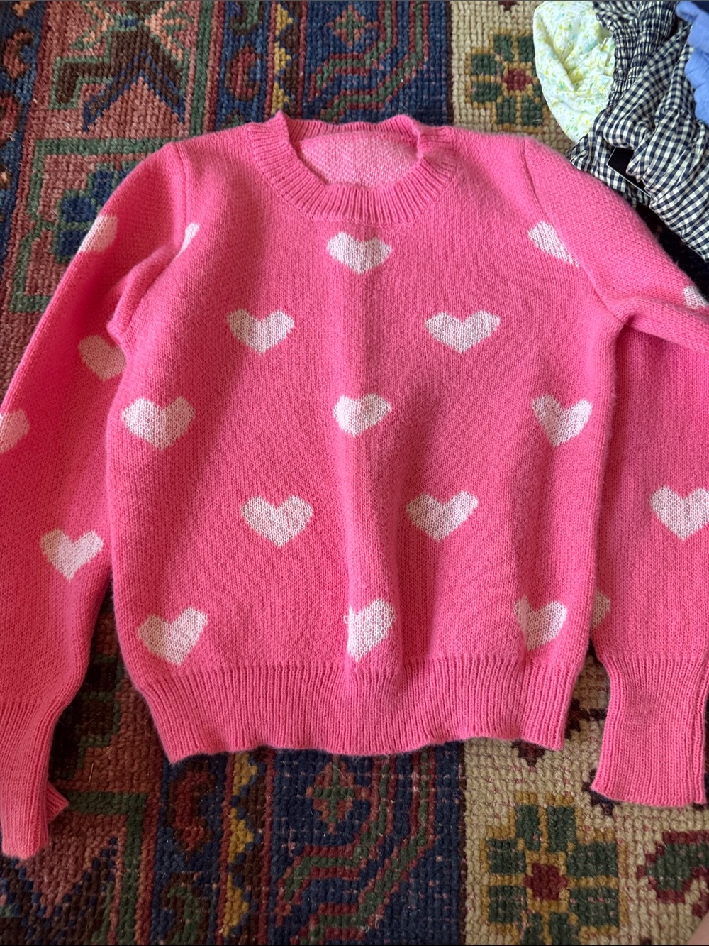 Pink Heart Pattern Crewneck Sweater - Women's
